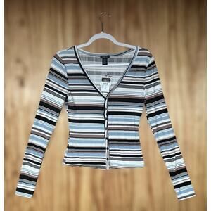 Y2K Indie Sleaze Soft Grunge Preppy Striped Button Front Ribbed Top Rue 21 Sz M